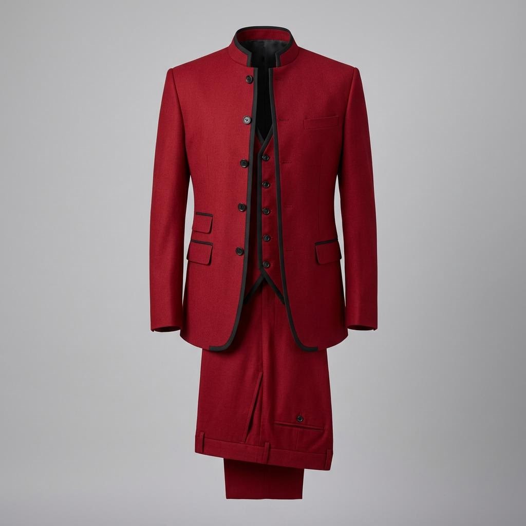 Red and Matt Black Designer Closed Neck Suit