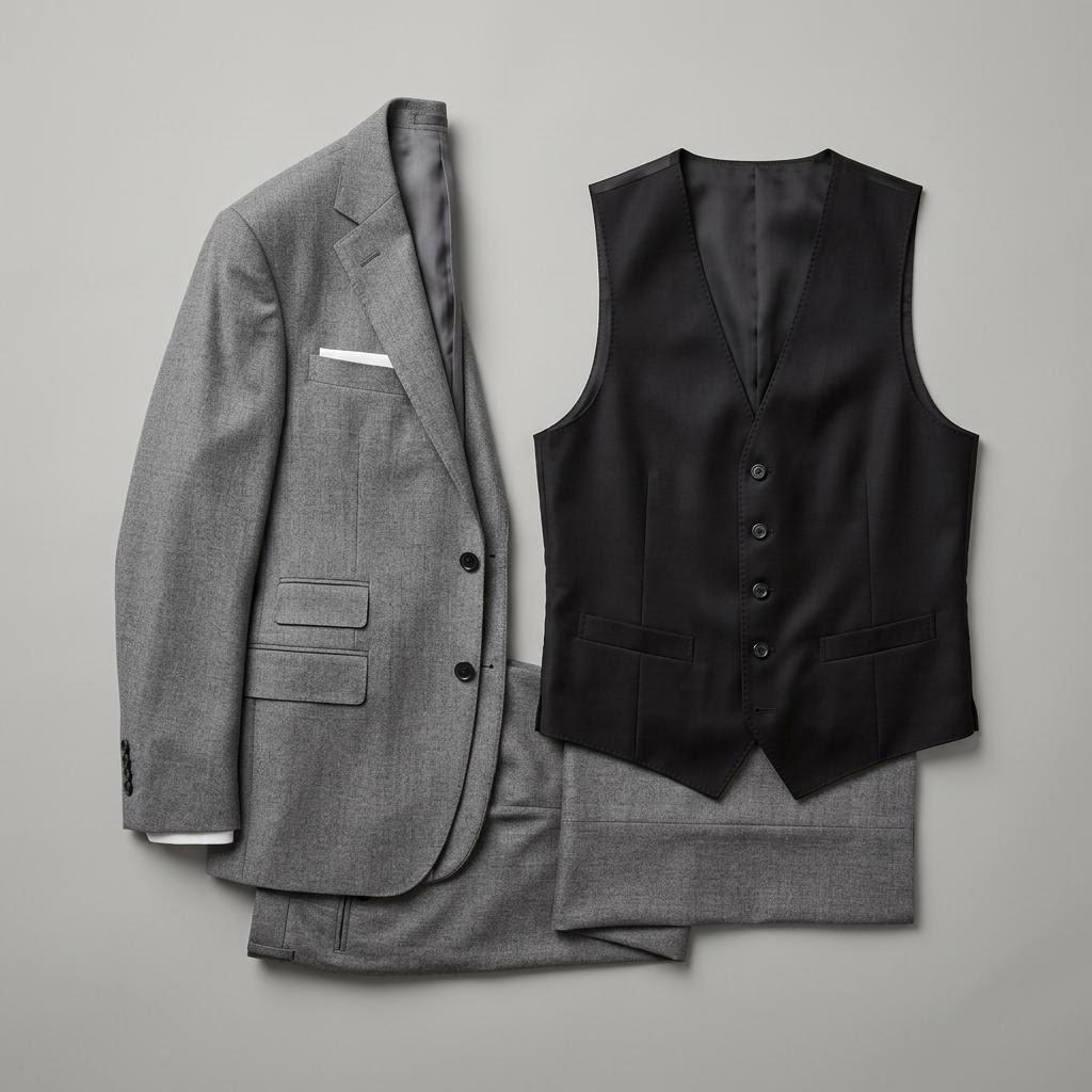 Oxford Grey Three Piece Suit with Royal Black Waistcoat