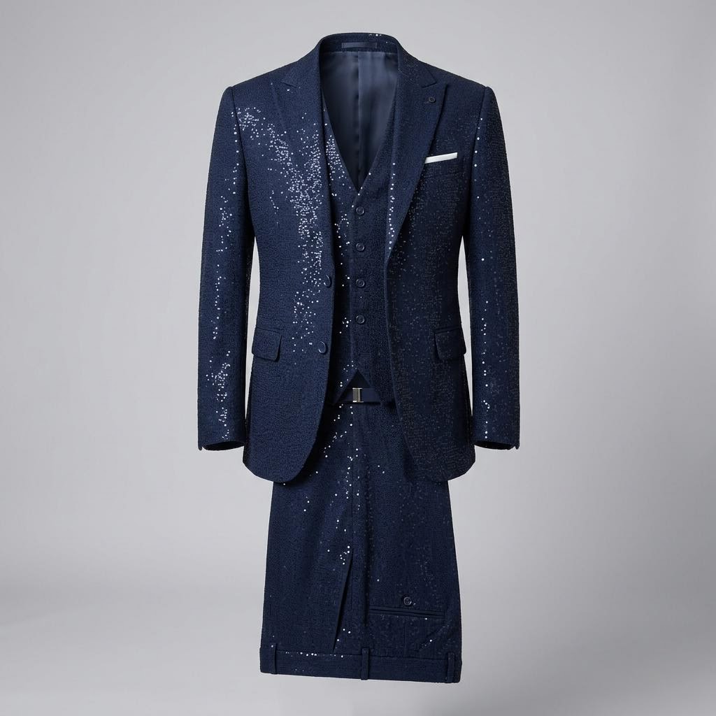Navy-Blue Sequins Suit
