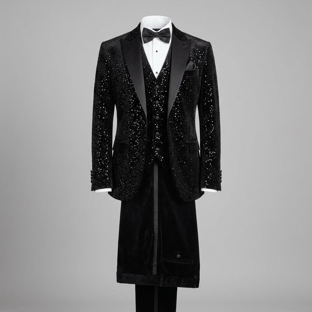 Black Sequin Velvet Tuxedo Suit