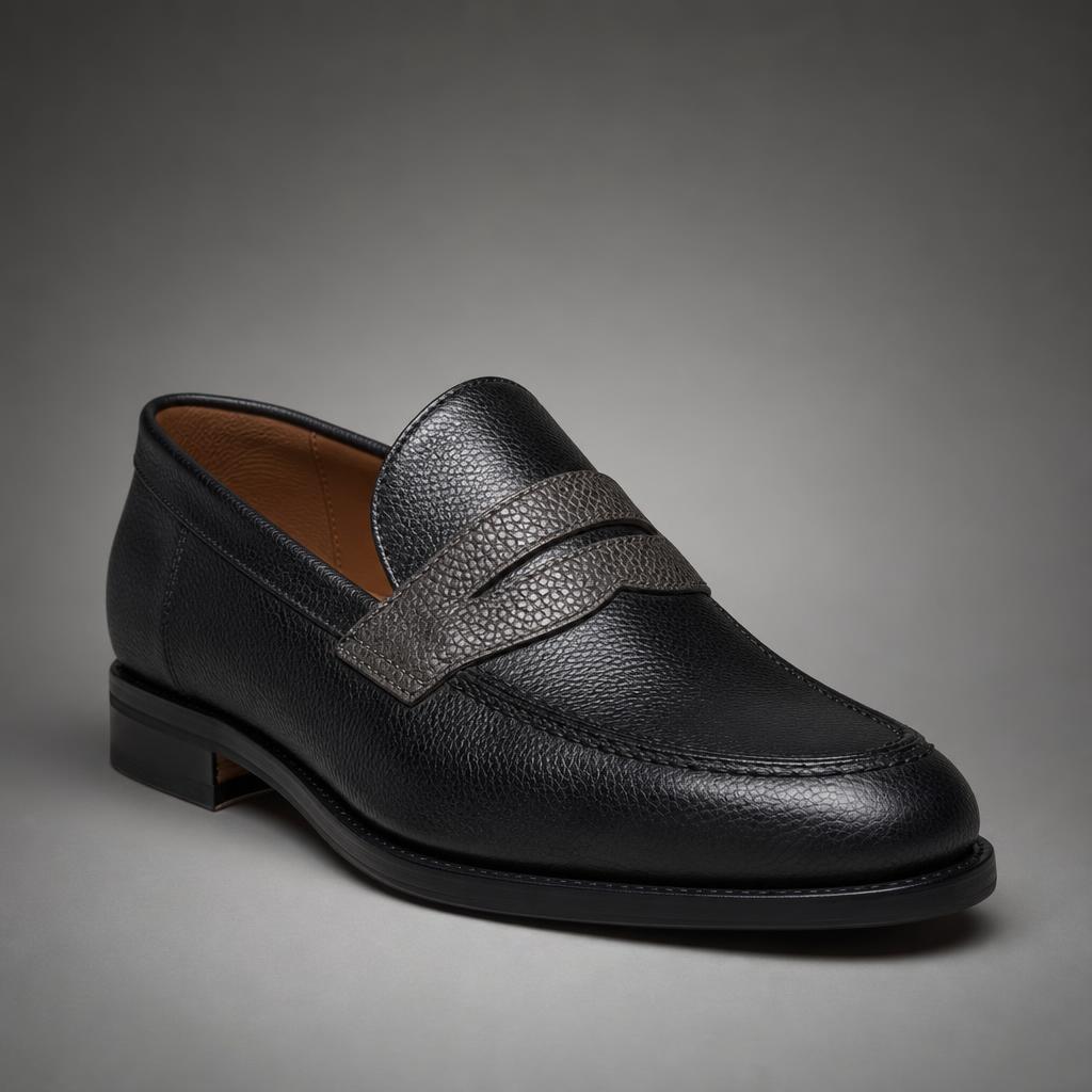 Black Grain Saddle Loafer