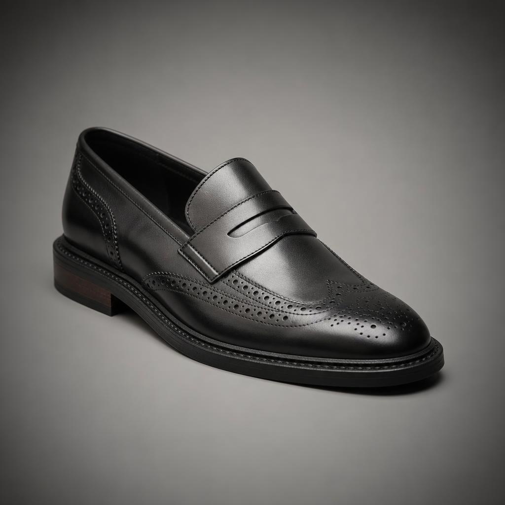 Black Longwing Penny Loafers