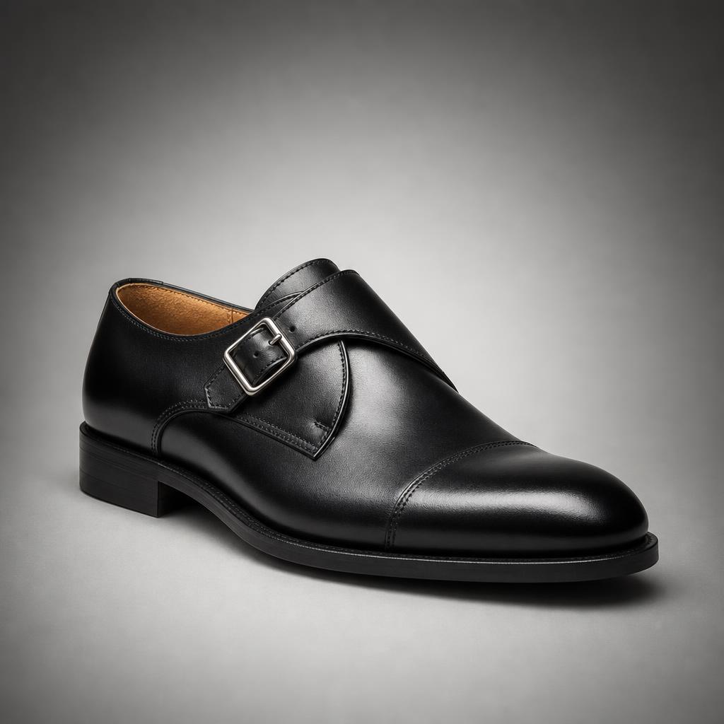 Black Single Side Strap Single Captoe Monk