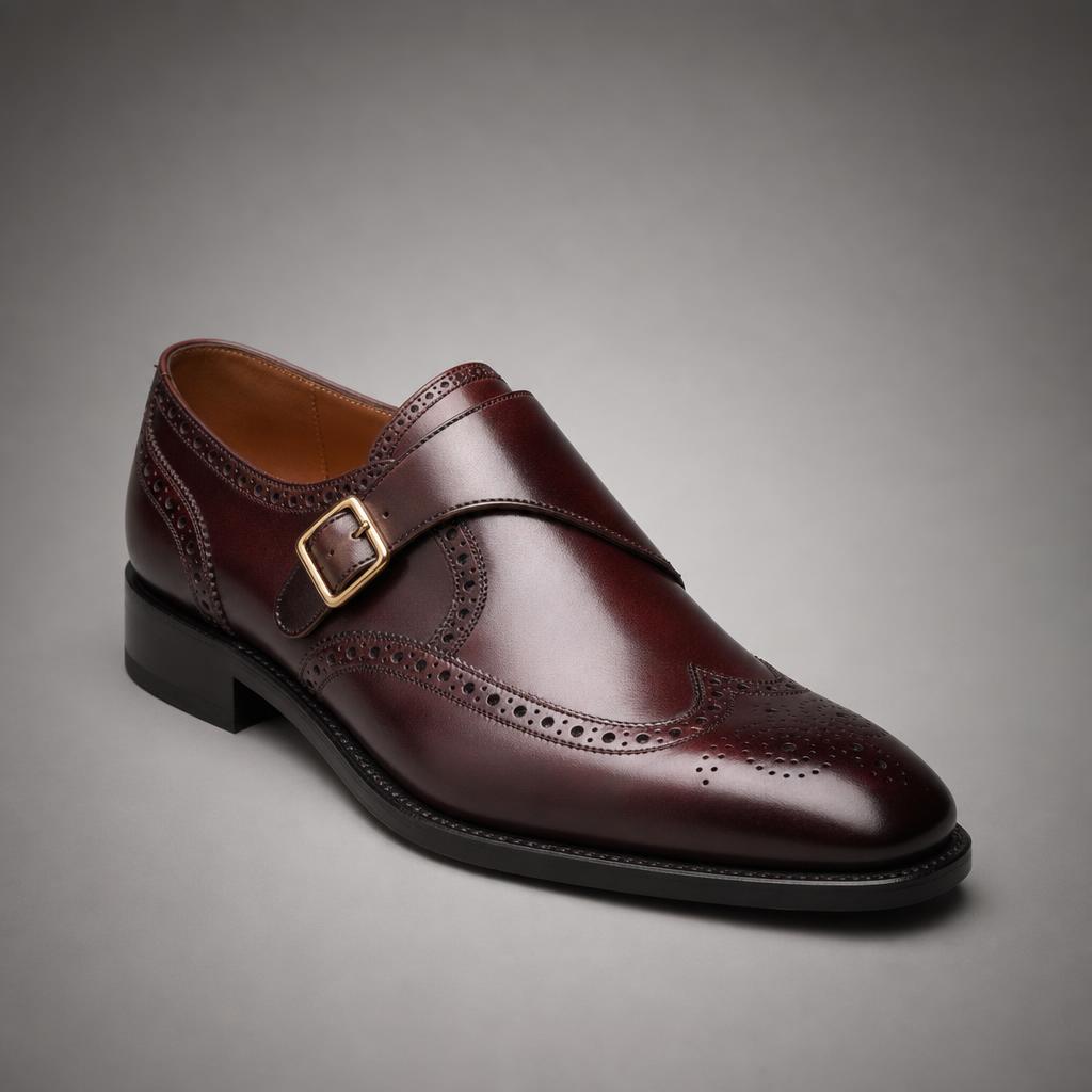 Burgundy Brogue Monk Strap