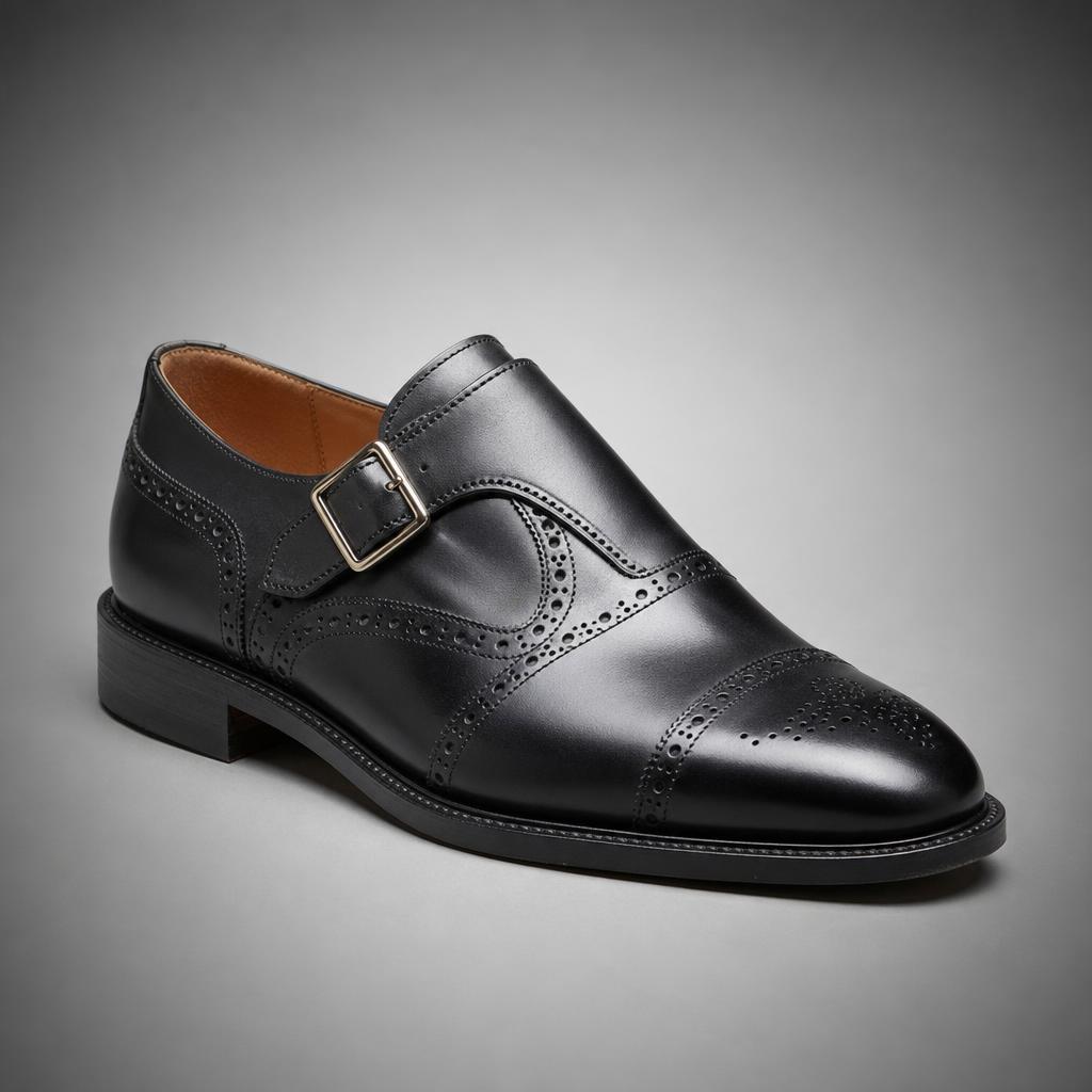 Black Brogue Monk Strap