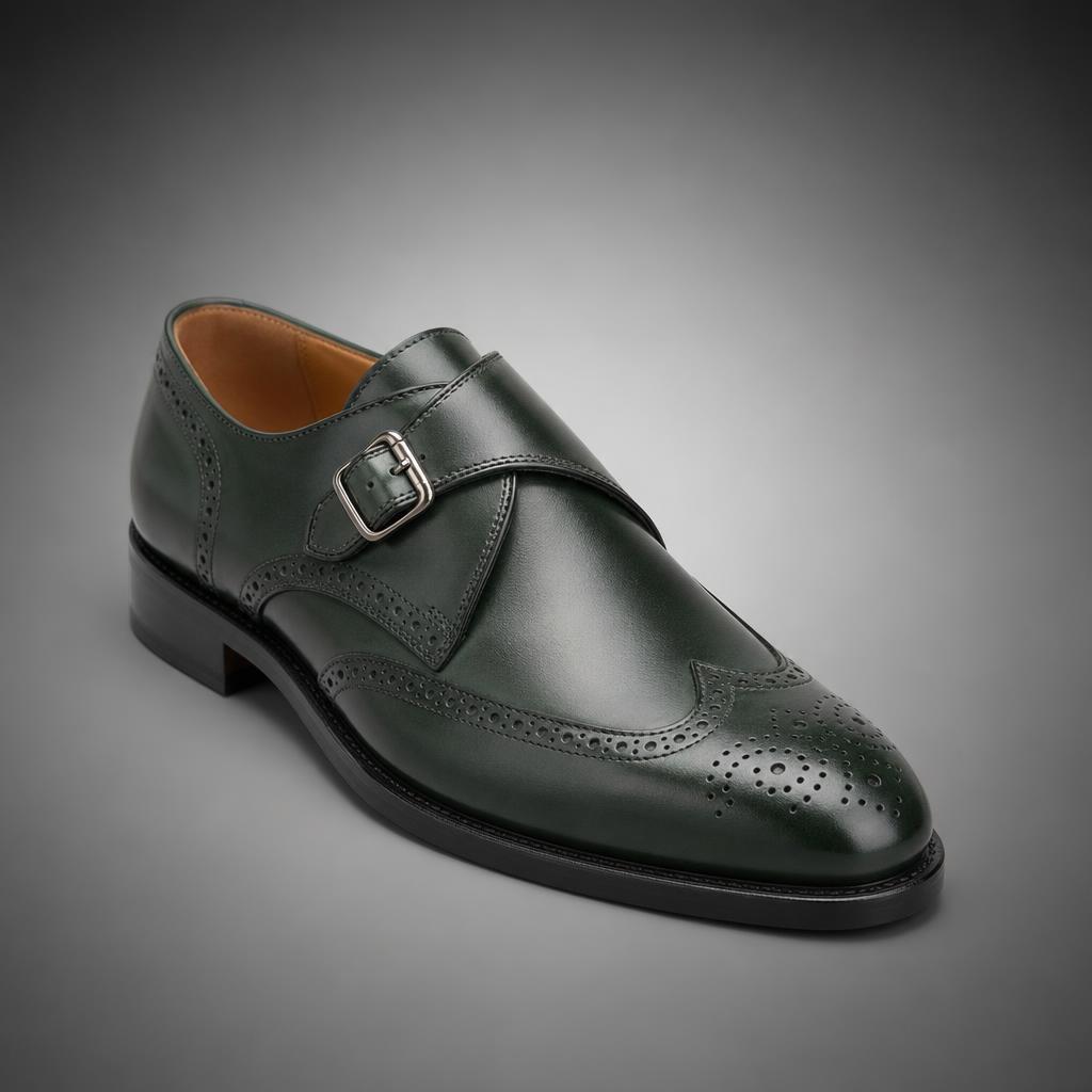 Green Brogue Monk Strap