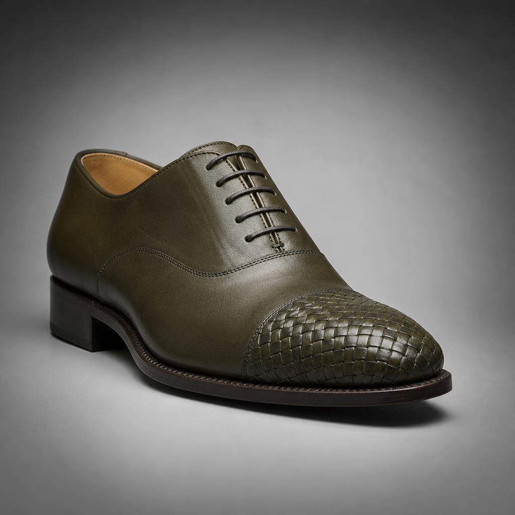 Olive Braided Cap Toe Oxfords